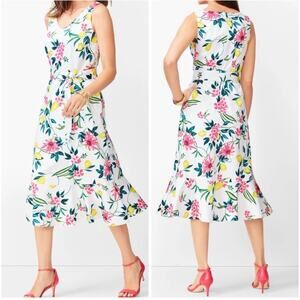 Talbots Dress Womens Size 10 Lively Lemon Floral Fit & Flare Party Guest Midi